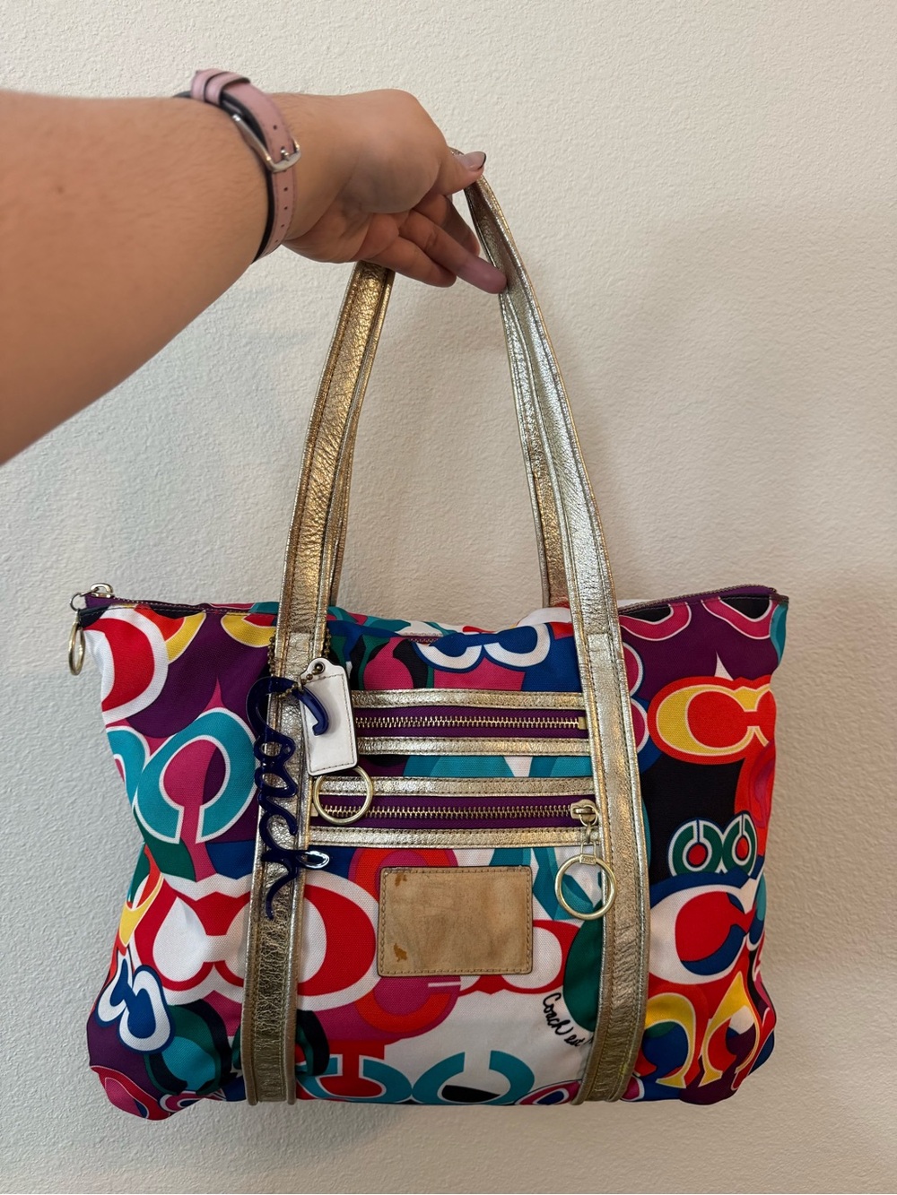 Coach Multicolor Signature Tote with Gold Handles